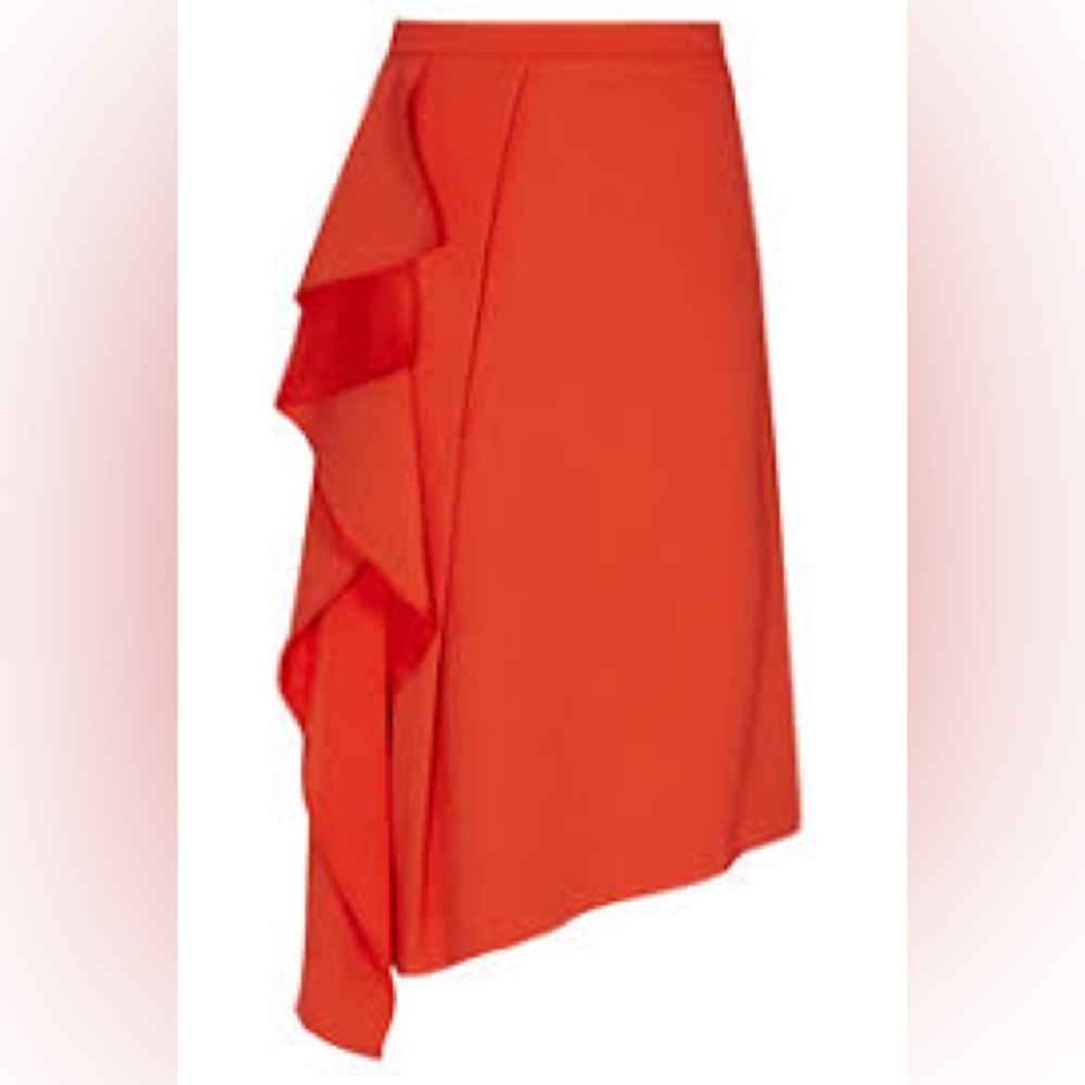 REISS Dita Waterfall Draped Crepe Skirt Bold Orange Asymmetrical Midi Womens 8 - Picture 2 of 13